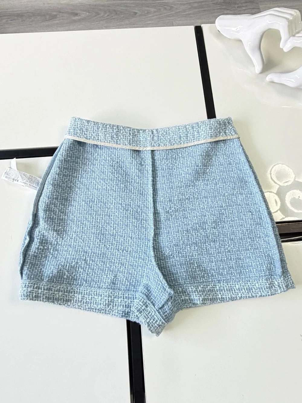 ZARA Light Blue Tweed Skort High-Waisted Mini Shorts Size S 🩵